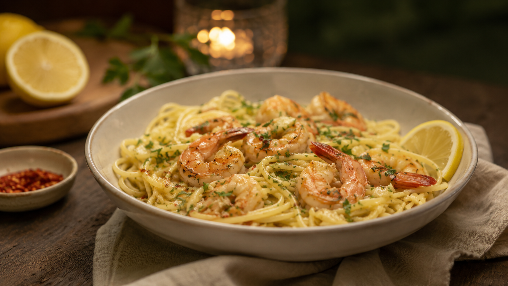 Citroen-Knoflook Pasta met Garnalen