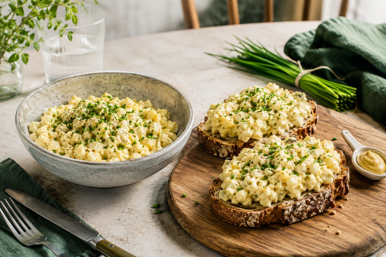 Sfeerfoto van Huisgemaakte Romige Eiersalade met Bieslook