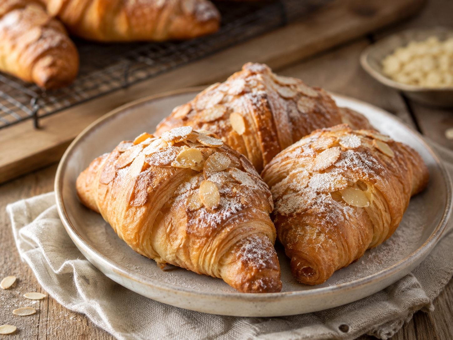 Klassieke Franse amandelcroissants uit de oven