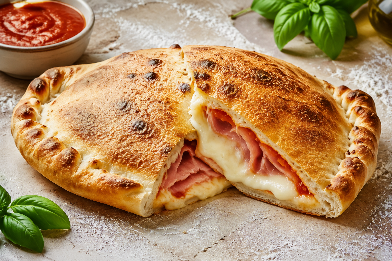 Klassieke Pizza Calzone met Ham en Mozzarella als hoofdafbeelding