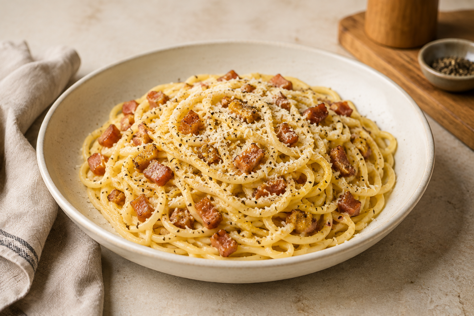 Klassieke Spaghetti Carbonara met Pancetta en Pecorino