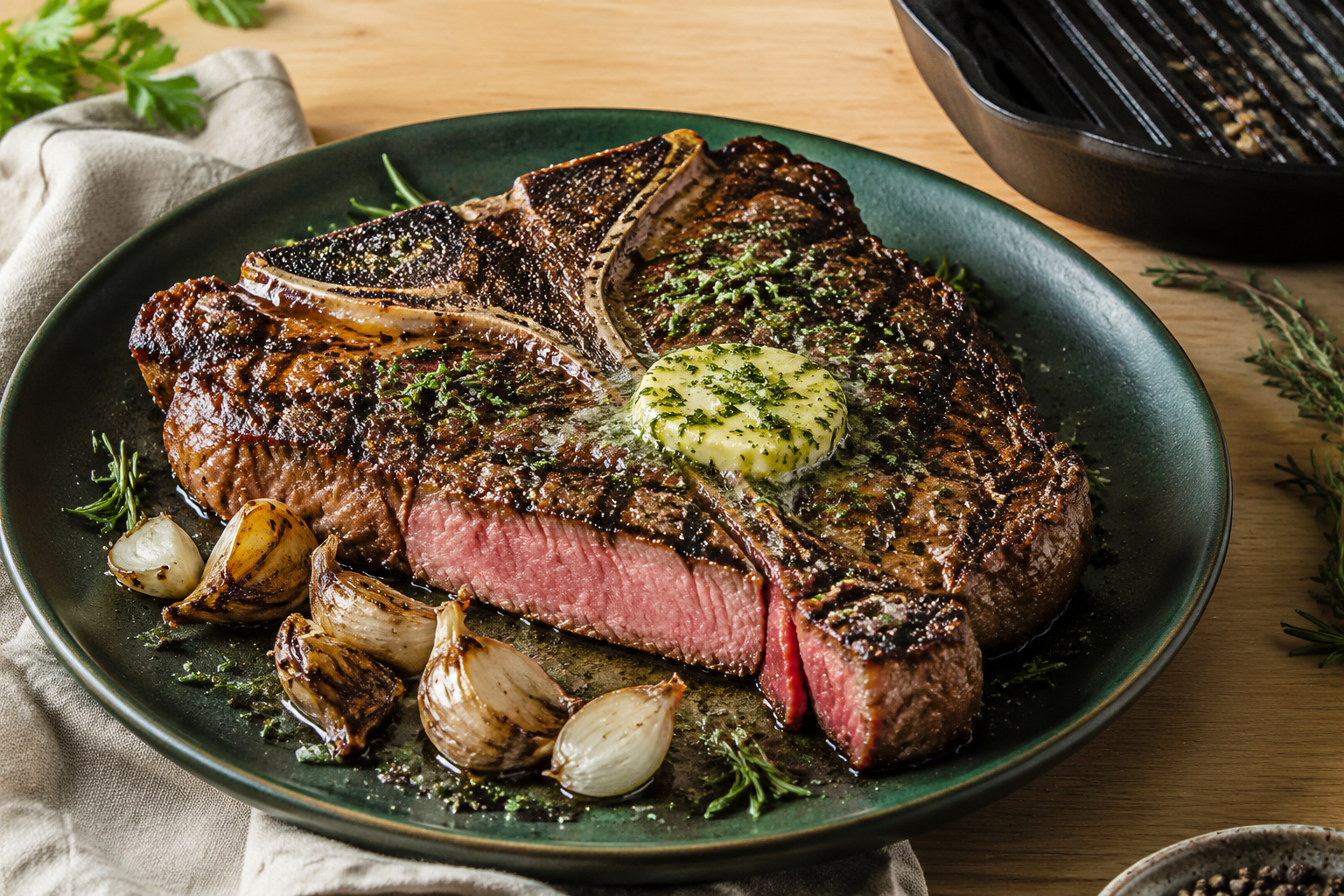 Klassieke T-bone Steak met Verse Kruidenboter als hoofdafbeelding