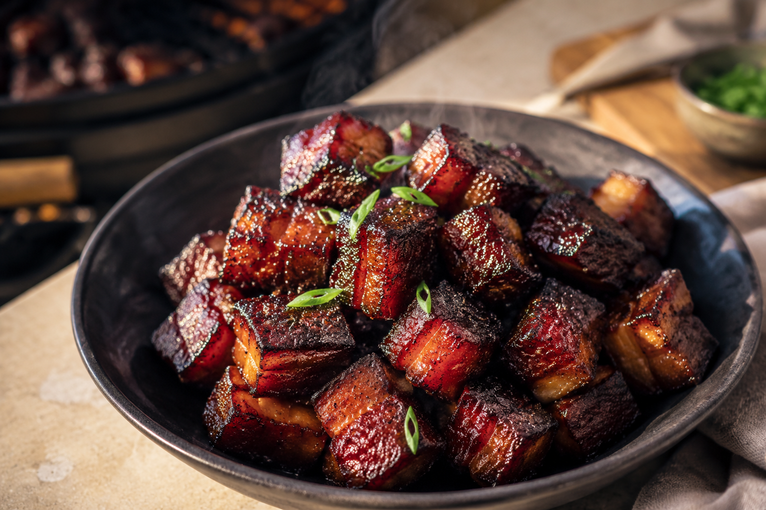 Kleverige Pork Belly Burnt Ends van de BBQ als hoofdafbeelding