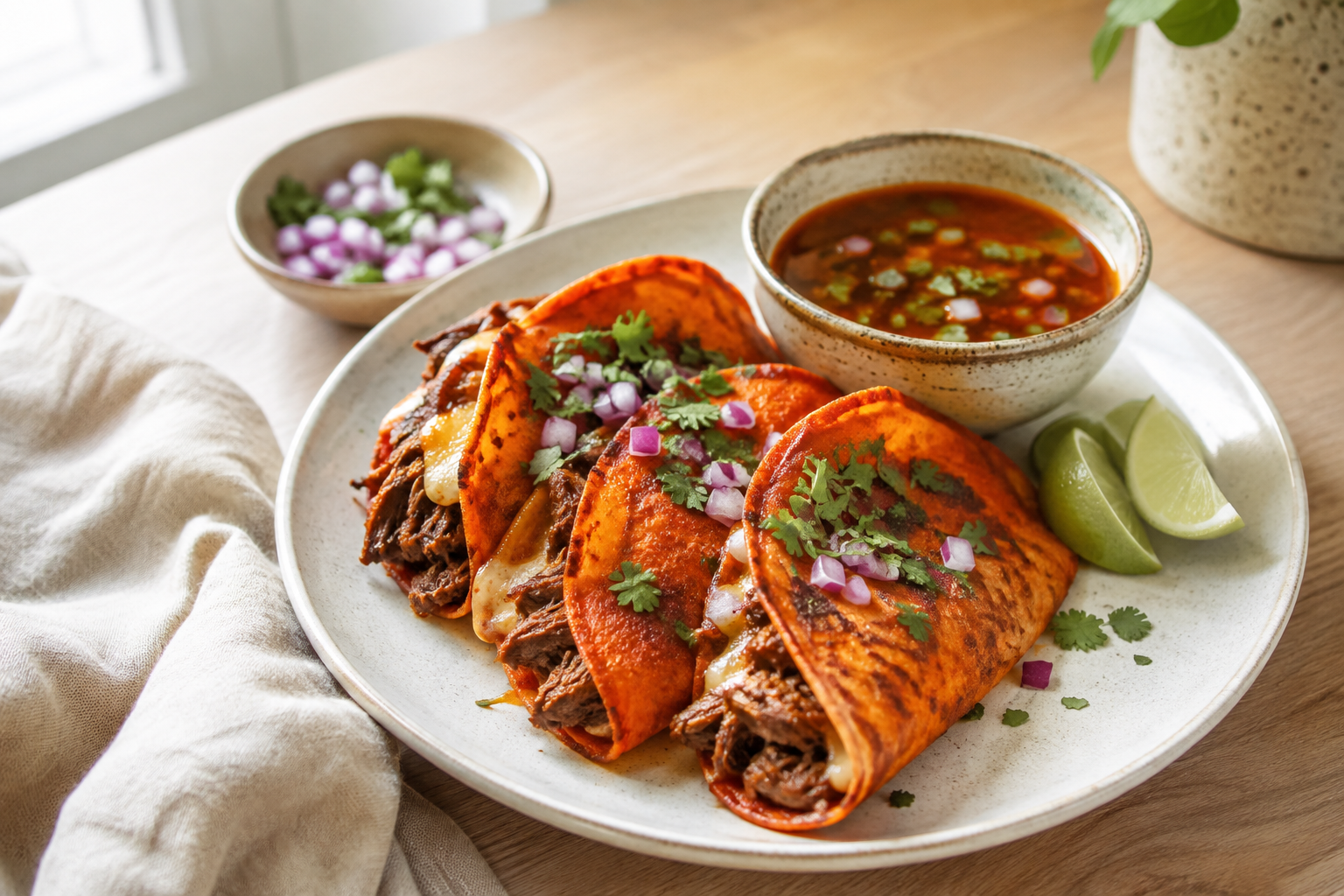Mexicaanse Birria Tacos met Runderstoof en Consomé als hoofdafbeelding
