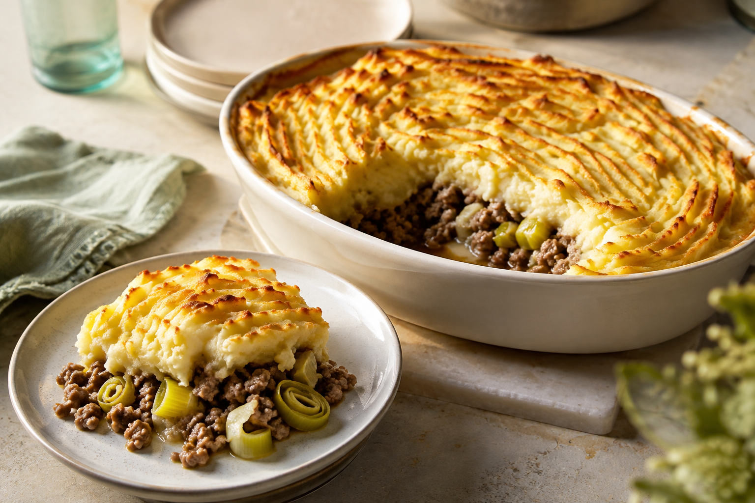 Ovenschotel met Prei, Gehakt en Aardappelpuree als hoofdafbeelding